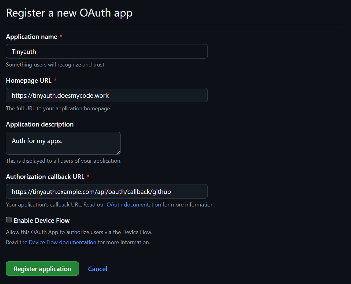 GitHub new OAuth app