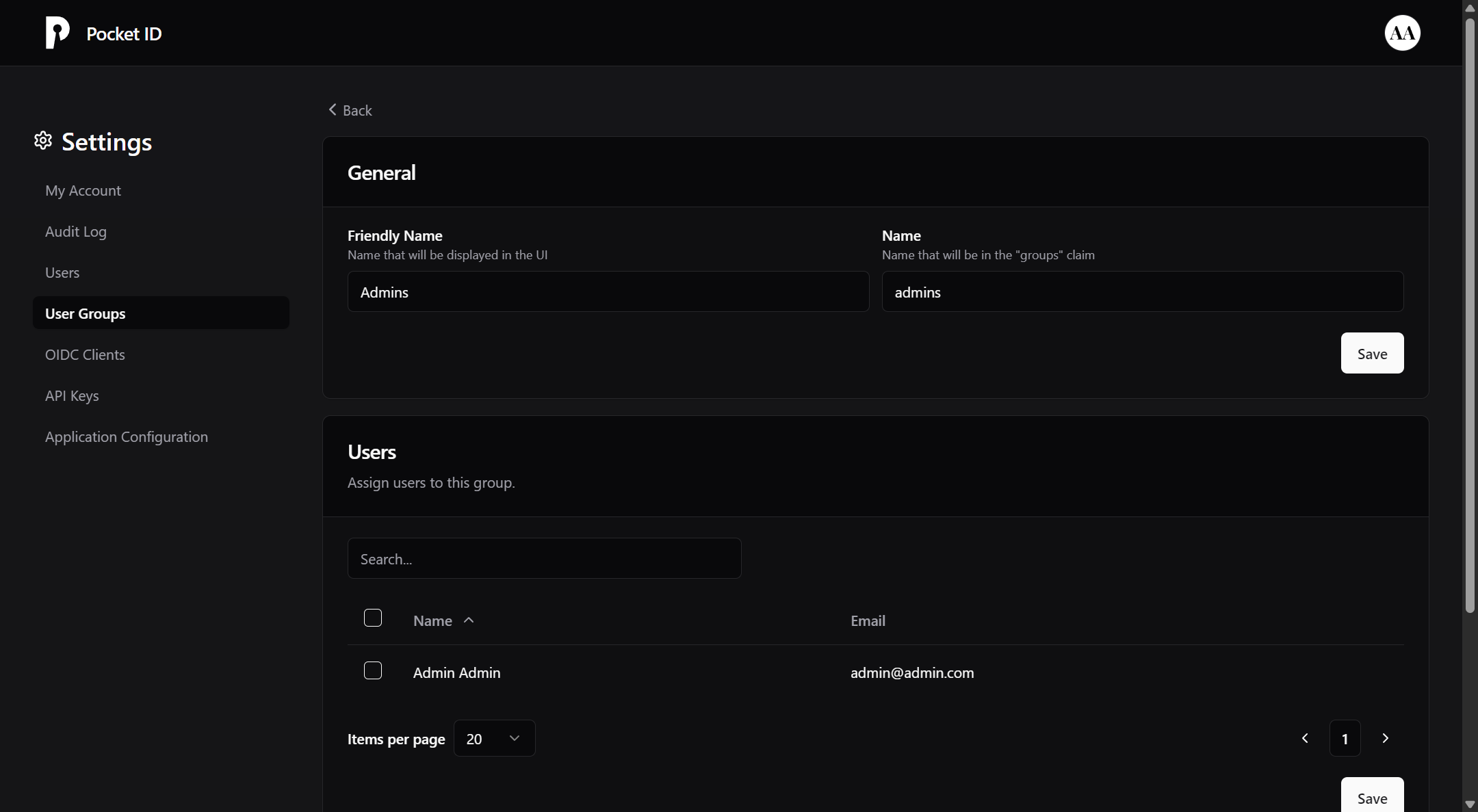 Pocket ID Group Home