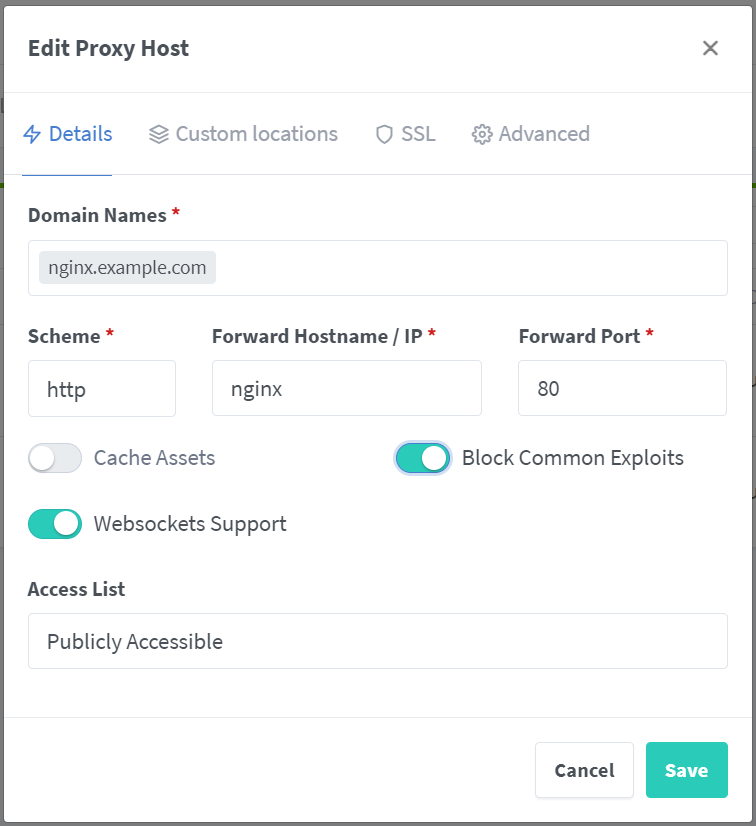 Nginx Proxy Manager Nginx host