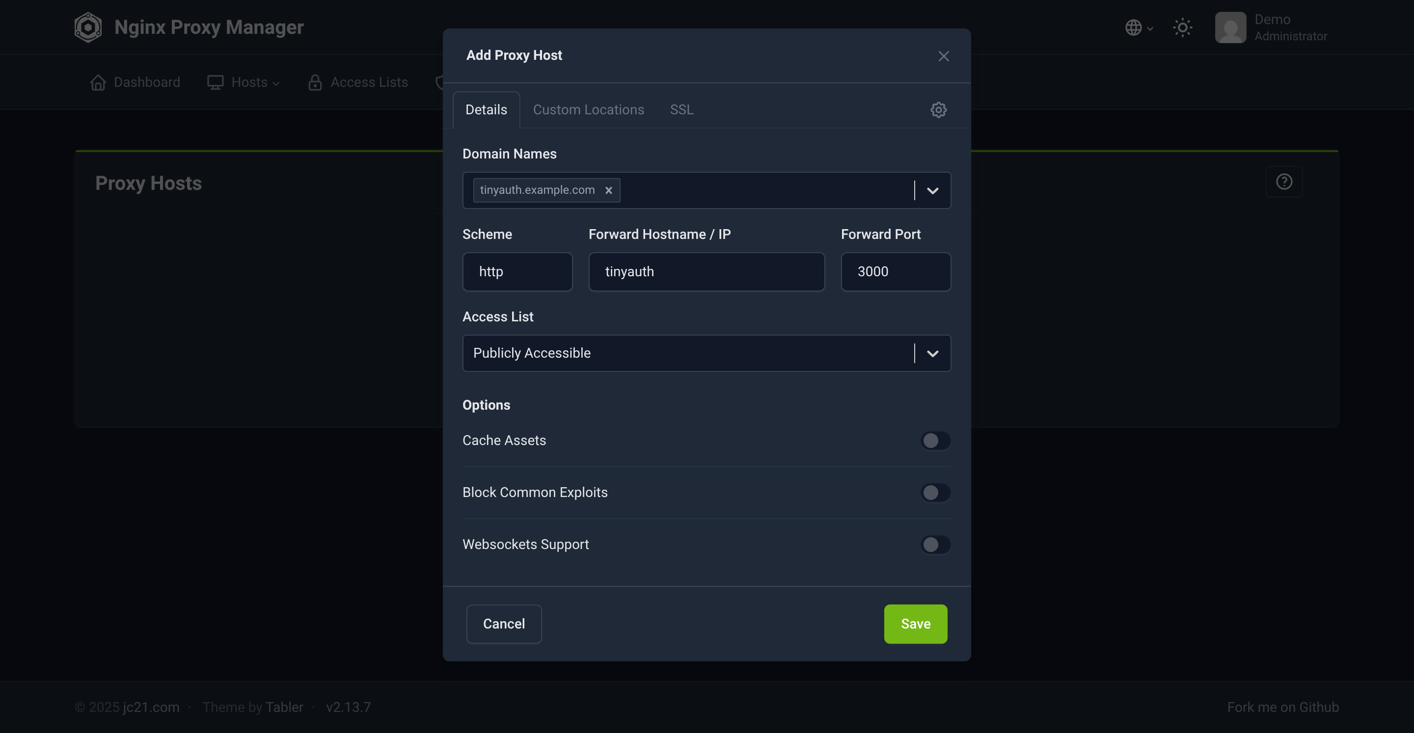 Create Tinyauth Host