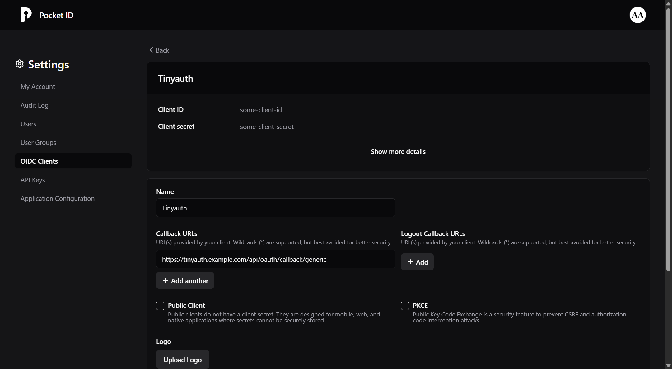 Pocket ID Client Page