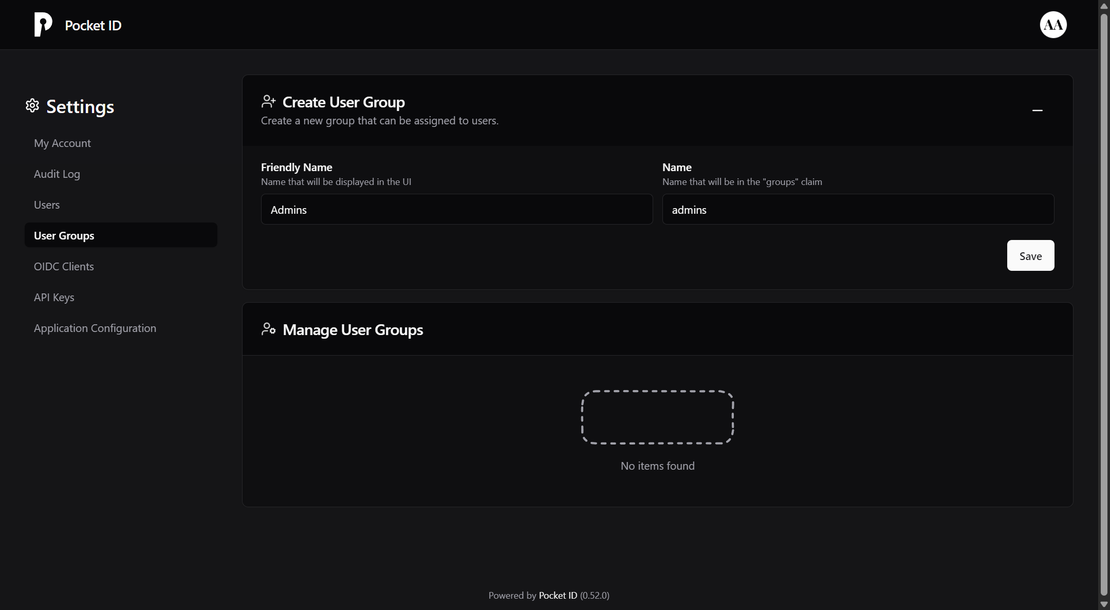 Pocket ID New Group