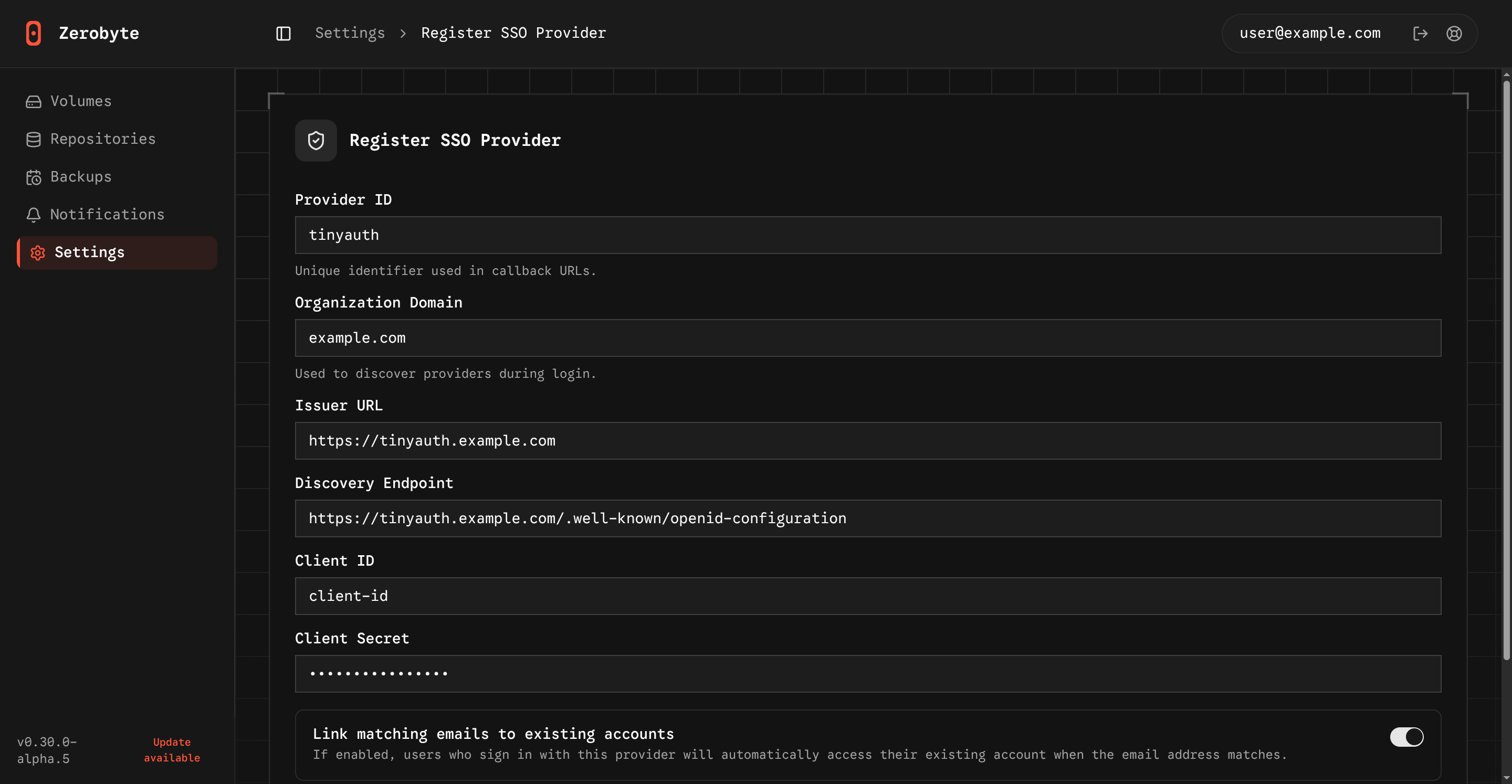 Zerobyte Create Client Preview