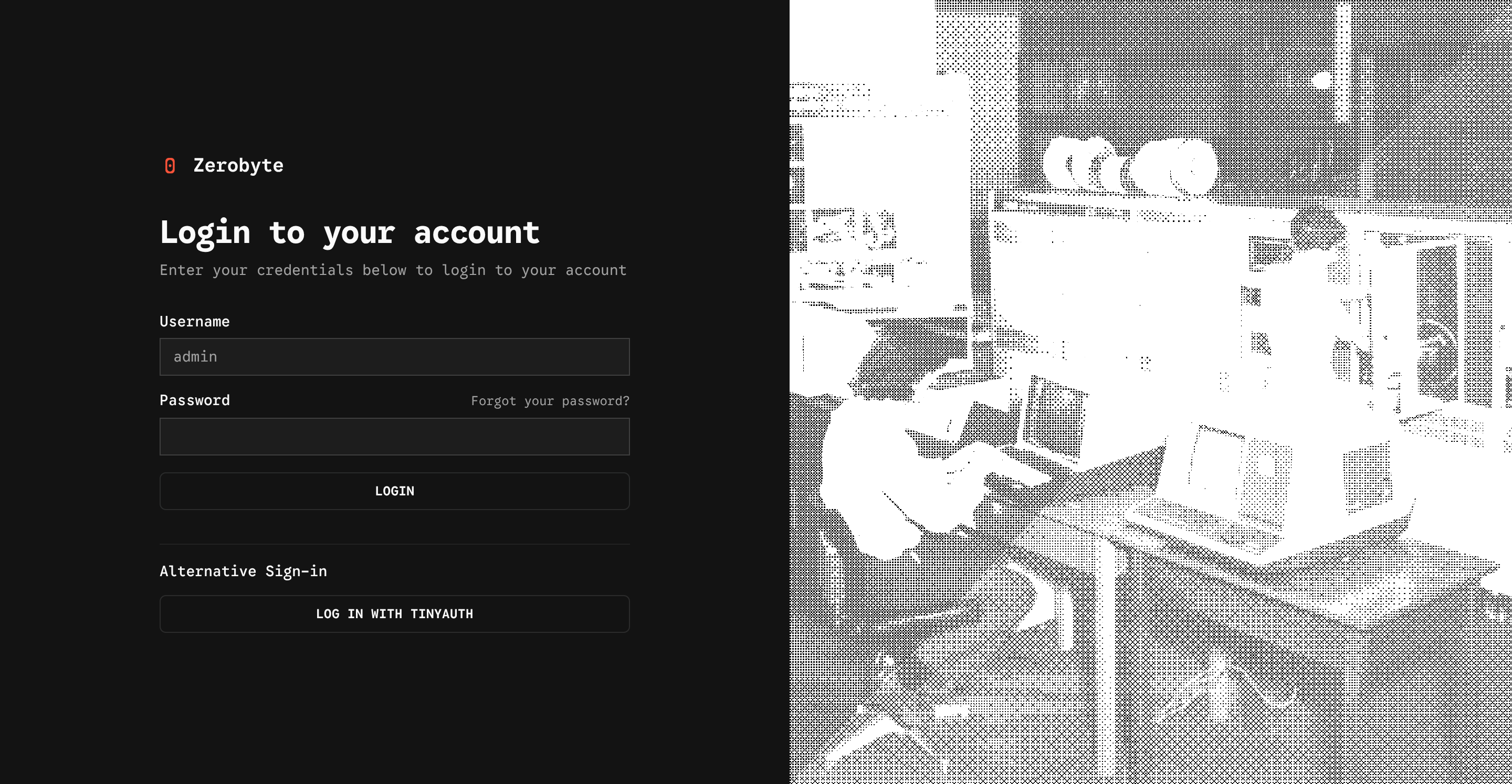 Zerobyte Login Preview